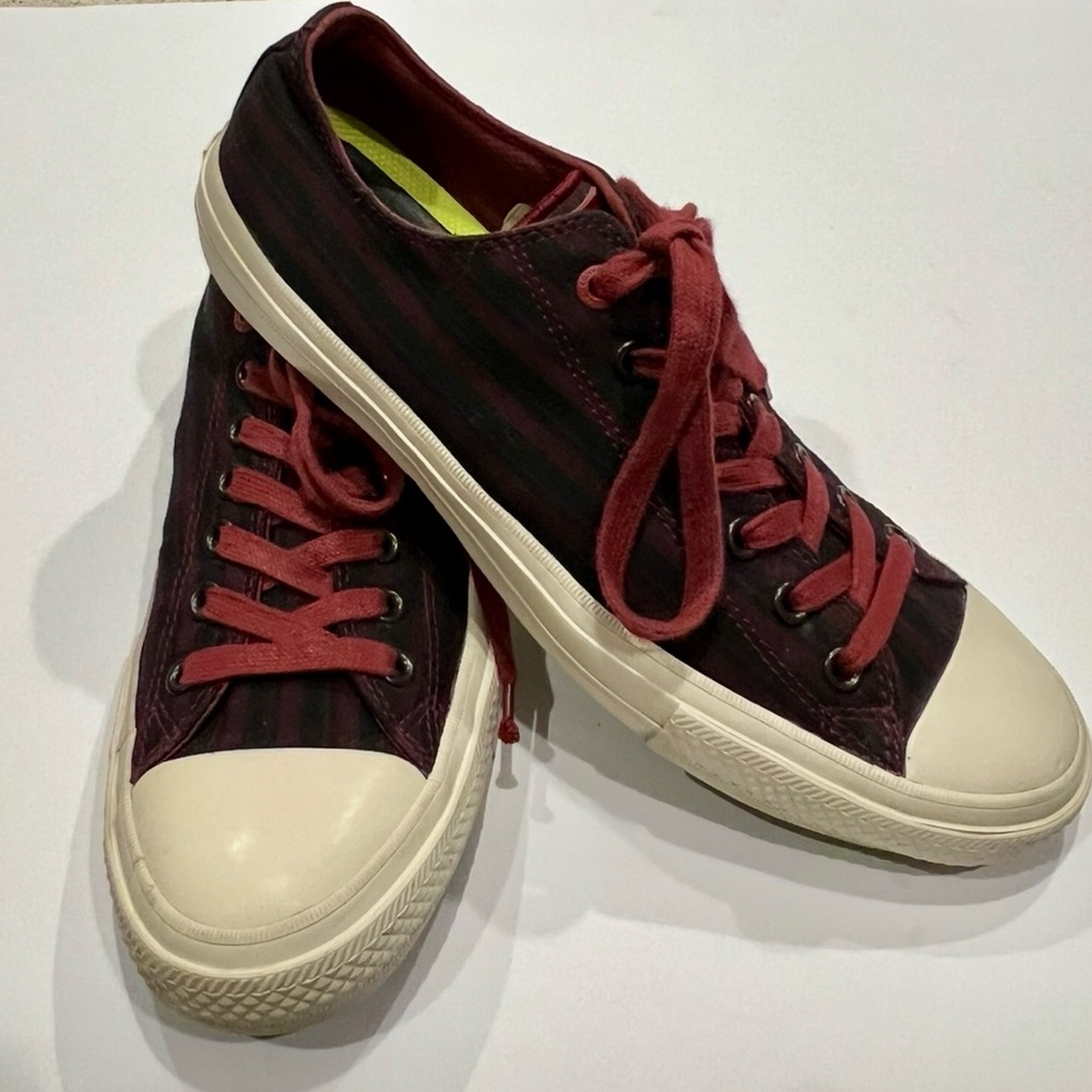 Converse John Varvatos Burgundy and Cream Striped Sneakers